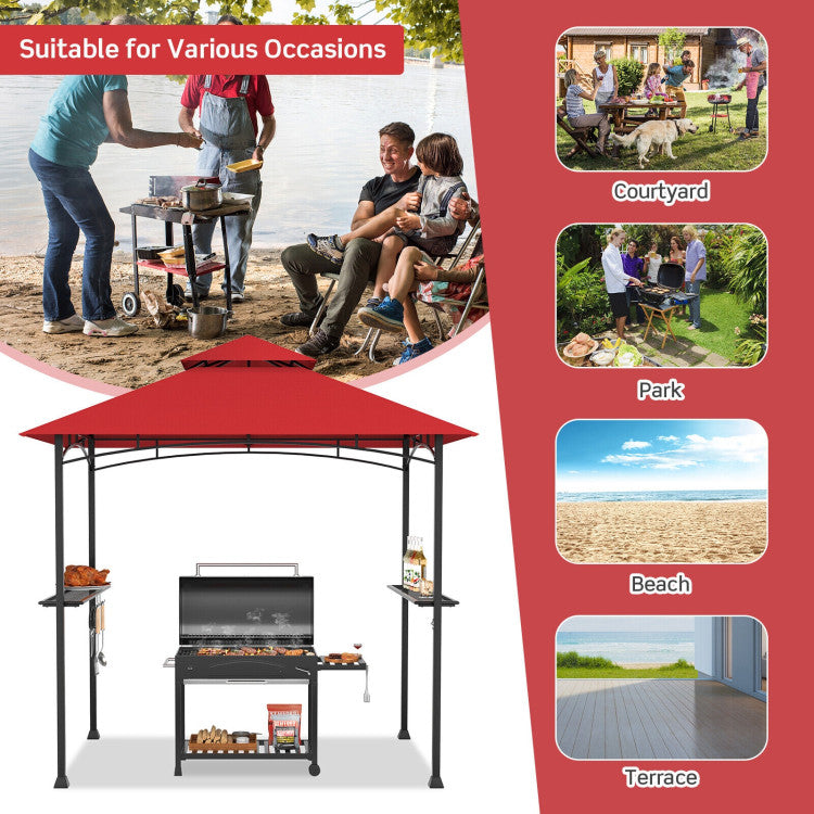 8 x 5 Feet Outdoor Grill Gazebo Patio Barbecue Canopy Tent Shelter with 2 Shelves and 5 Hooks