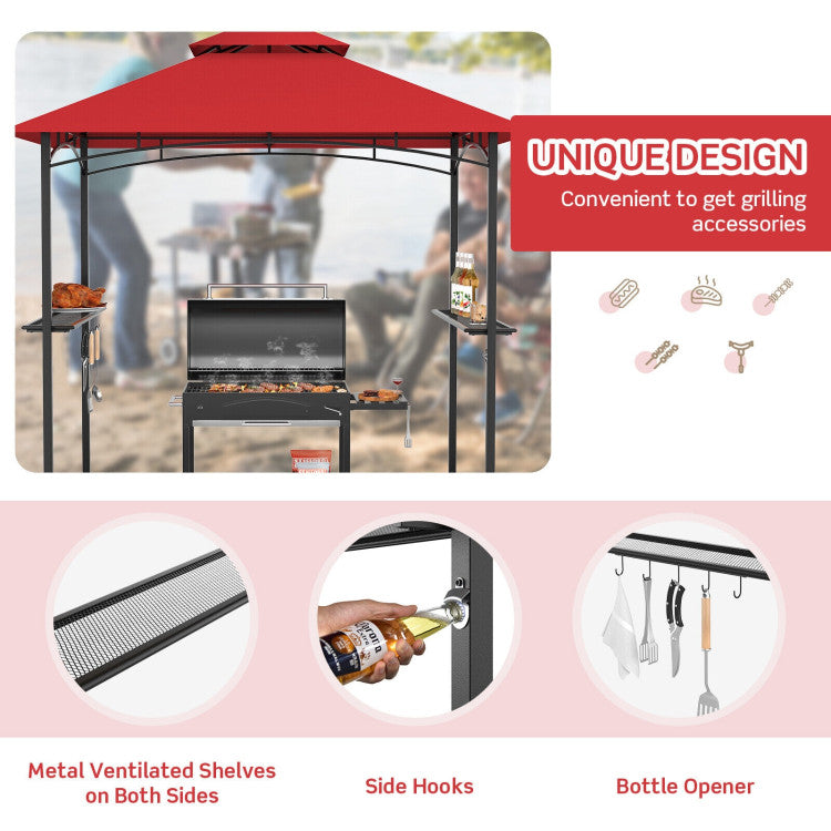 8 x 5 Feet Outdoor Grill Gazebo Patio Barbecue Canopy Tent Shelter with 2 Shelves and 5 Hooks