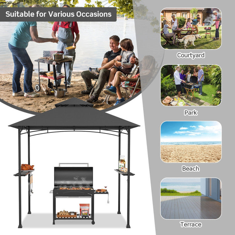 8 x 5 Feet Outdoor Grill Gazebo Patio Barbecue Canopy Tent Shelter with 2 Shelves and 5 Hooks