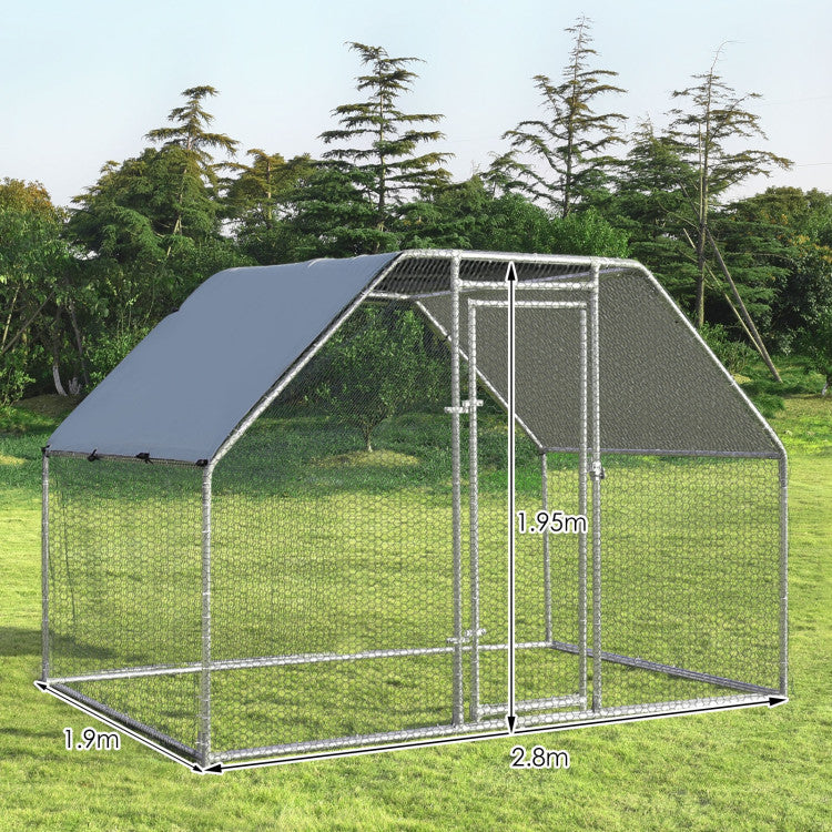 9.5 x 6.5 Feet Large Walk-In Chicken Coop Poultry Cage Outdoor Pen Hen House with Water-Resistant Cover