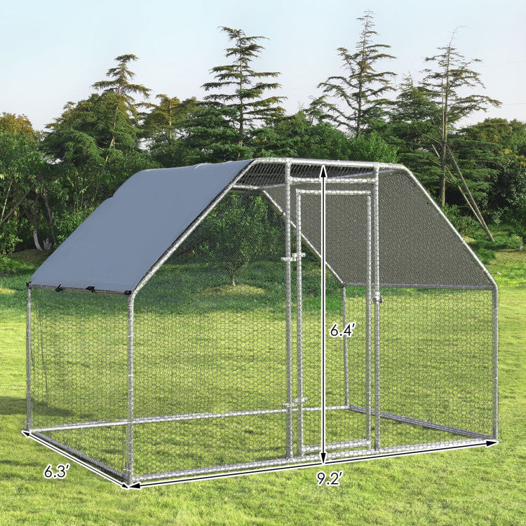 9.5 x 6.5 Feet Large Walk-In Chicken Coop Poultry Cage Outdoor Pen Hen House with Water-Resistant Cover