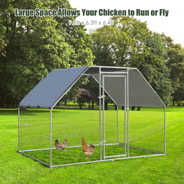 9.5 x 6.5 Feet Large Walk-In Chicken Coop Poultry Cage Outdoor Pen Hen House with Water-Resistant Cover