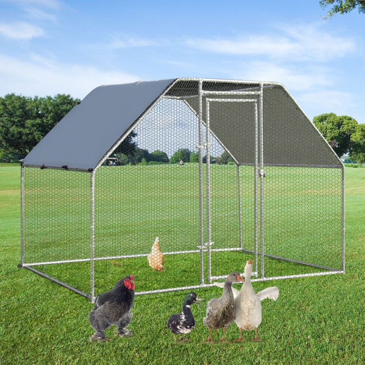 9.5 x 6.5 Feet Large Walk-In Chicken Coop Poultry Cage Outdoor Pen Hen House with Water-Resistant Cover