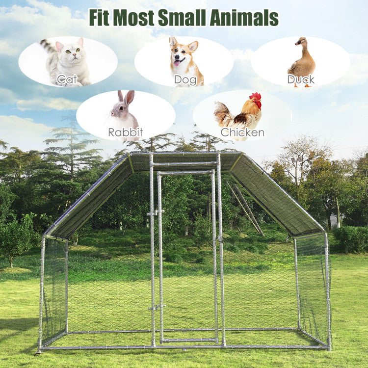 9.5 x 6.5 Feet Large Walk-In Chicken Coop Poultry Cage Outdoor Pen Hen House with Water-Resistant Cover