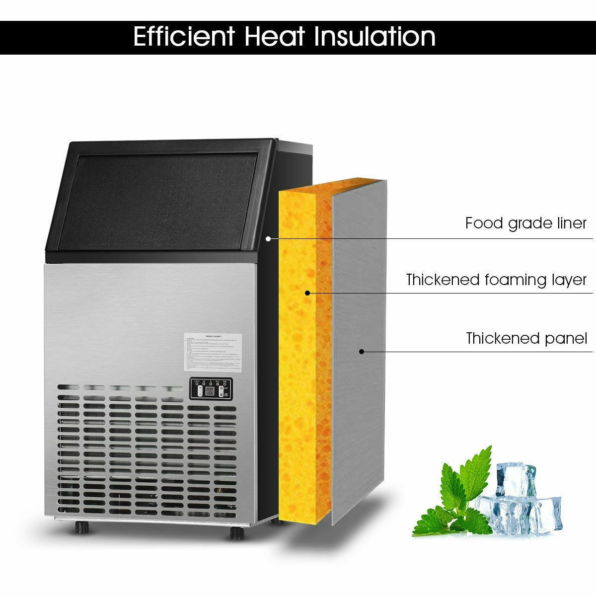 110LBS 24H Portable Built-In Stainless Steel Commercial Ice Maker Machine with Full Set of Accessories