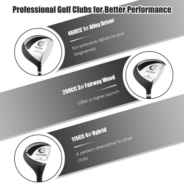 Complete Golf Clubs Package Set with Free Putter & Stand Bag for Men Women