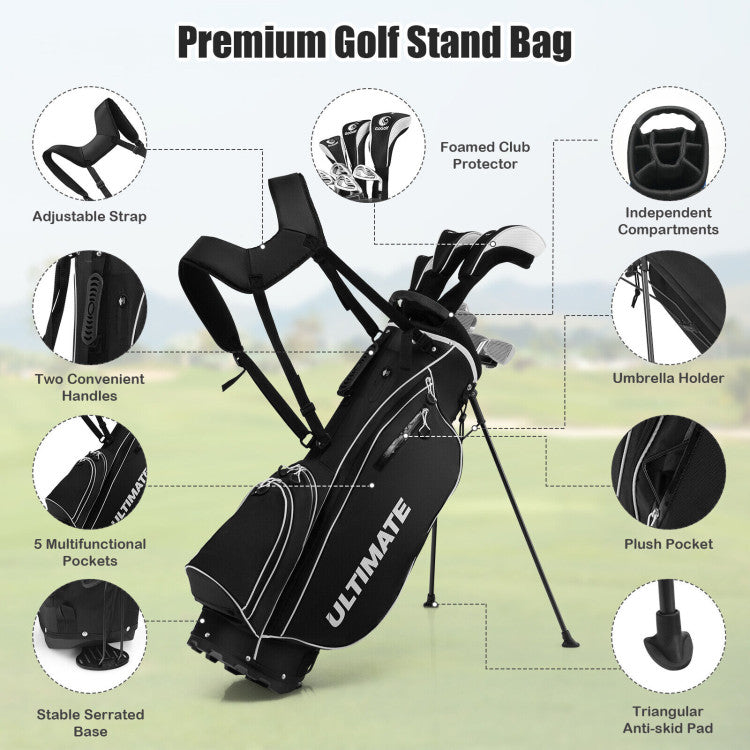 Complete Golf Clubs Package Set with Free Putter & Stand Bag for Men Women
