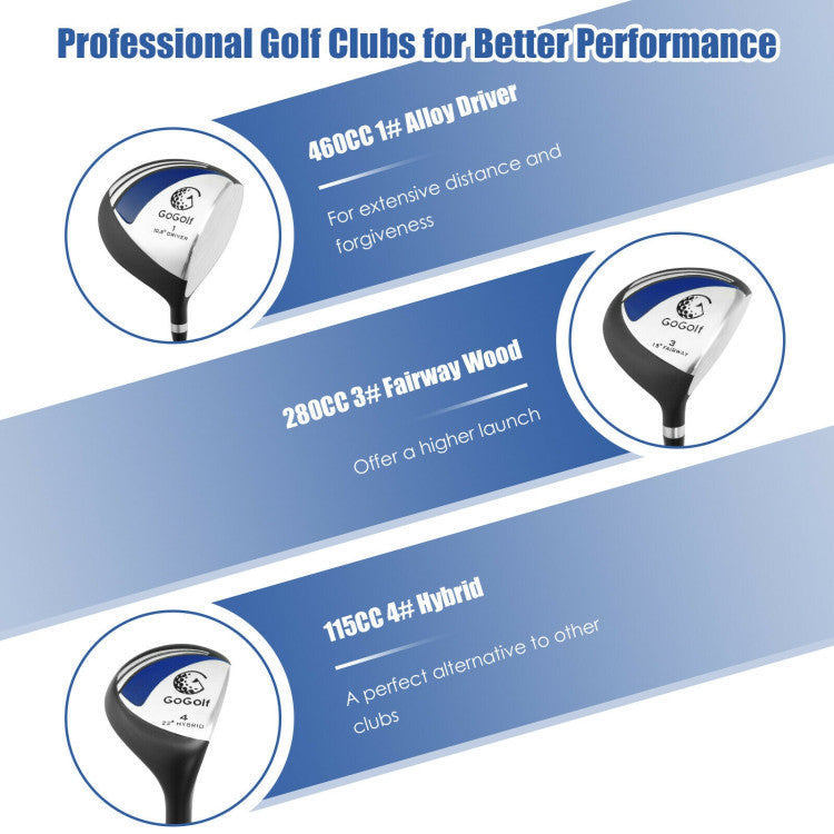 Complete Golf Clubs Package Set with Free Putter & Stand Bag for Men Women