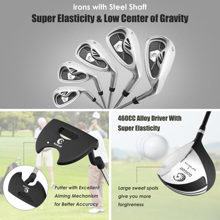 Complete Golf Clubs Package Set with Free Putter & Stand Bag for Men Women