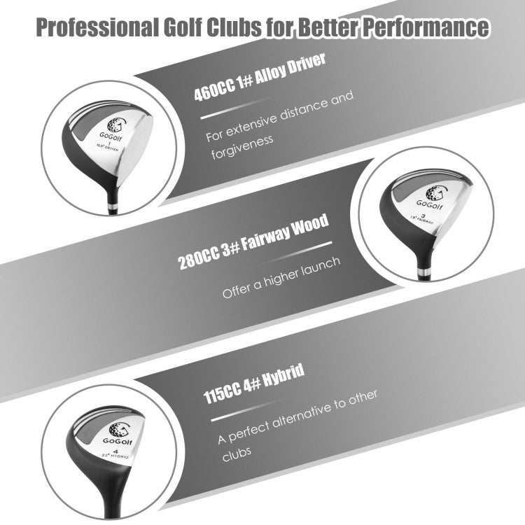 Complete Golf Clubs Package Set with Free Putter & Stand Bag for Men Women