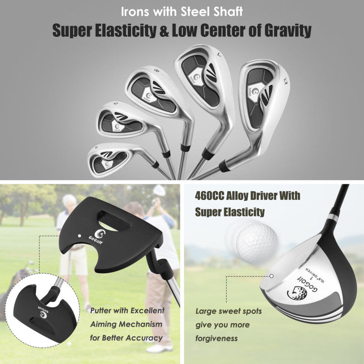 Complete Golf Clubs Package Set with Free Putter & Stand Bag for Men Women