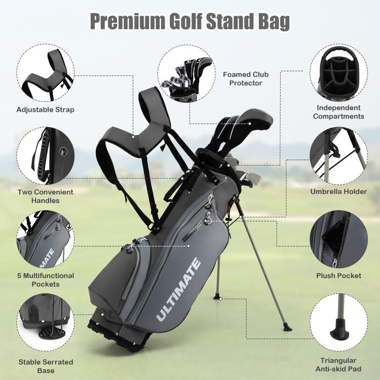 Complete Golf Clubs Package Set with Free Putter & Stand Bag for Men Women