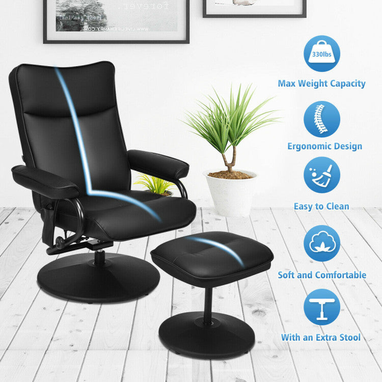 Electric Massage Recliner Chair Faux Leather Swivel Overstuffed Padded Seat Chairs with Remote Control and Ottoman