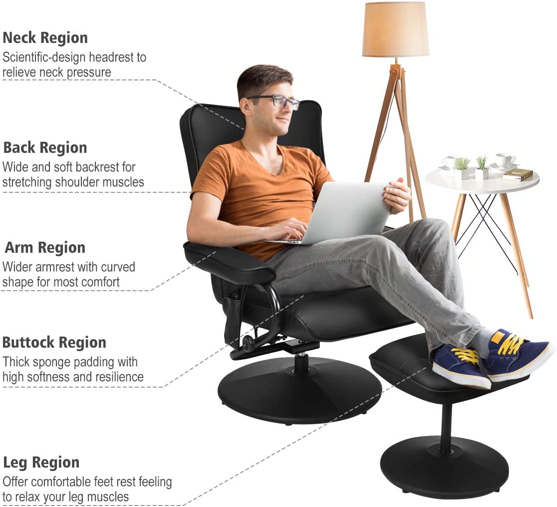 Electric Massage Recliner Chair Faux Leather Swivel Overstuffed Padded Seat Chairs with Remote Control and Ottoman