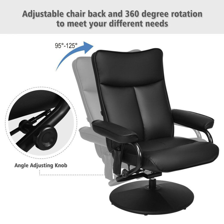 Electric Massage Recliner Chair Faux Leather Swivel Overstuffed Padded Seat Chairs with Remote Control and Ottoman