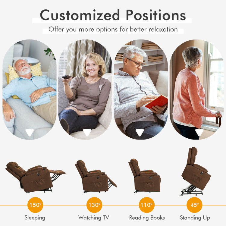 Electric Power Lift Recliner Sofa Fabric Massage Chair with Heated Vibration and Remote Control for Elderly