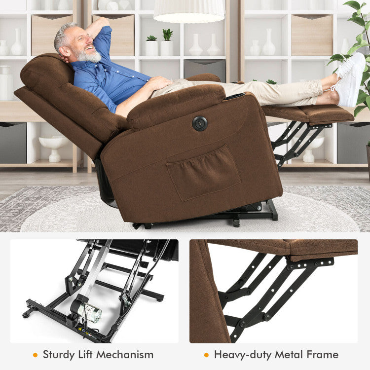Electric Power Lift Recliner Sofa Fabric Massage Chair with Heated Vibration and Remote Control for Elderly