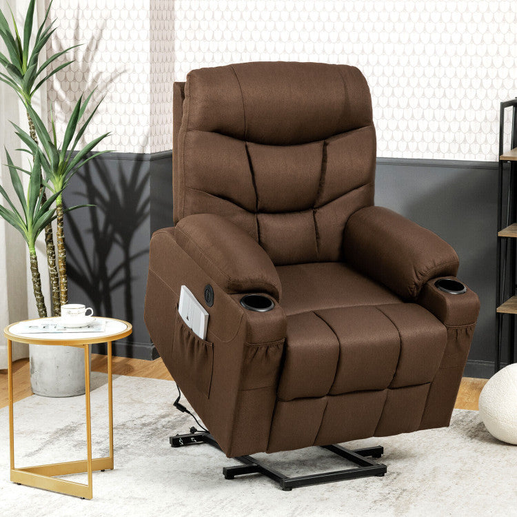 Electric Power Lift Recliner Sofa Fabric Massage Chair with Heated Vibration and Remote Control for Elderly