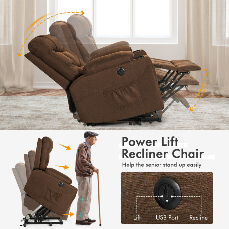 Electric Power Lift Recliner Sofa Fabric Massage Chair with Heated Vibration and Remote Control for Elderly