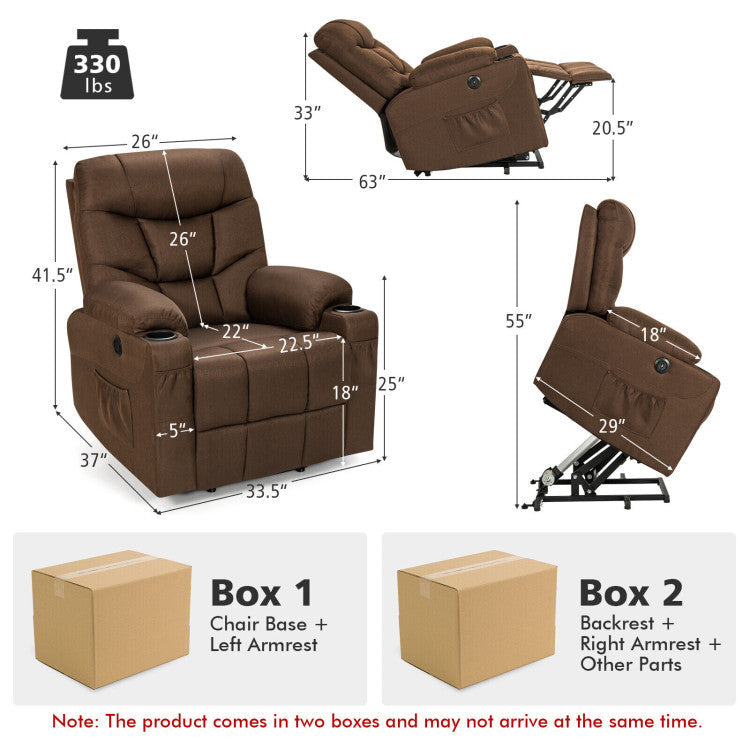 Electric Power Lift Recliner Sofa Fabric Massage Chair with Heated Vibration and Remote Control for Elderly