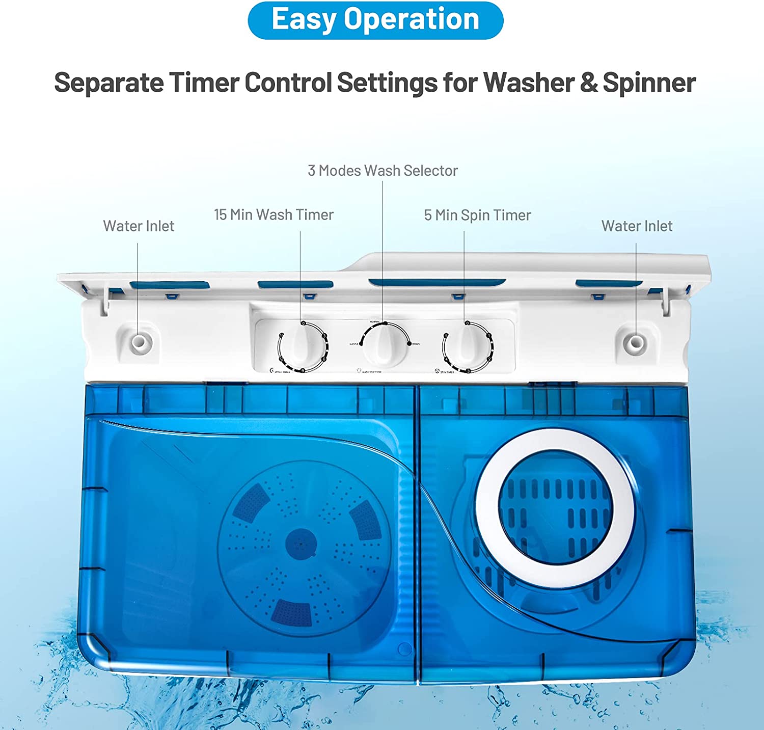 Portable Semi-automatic Twin Tub Washing Machine 26lbs Compact Laundry Washer with Spin Dryer and Built-in Drain Pump for Dorm RV