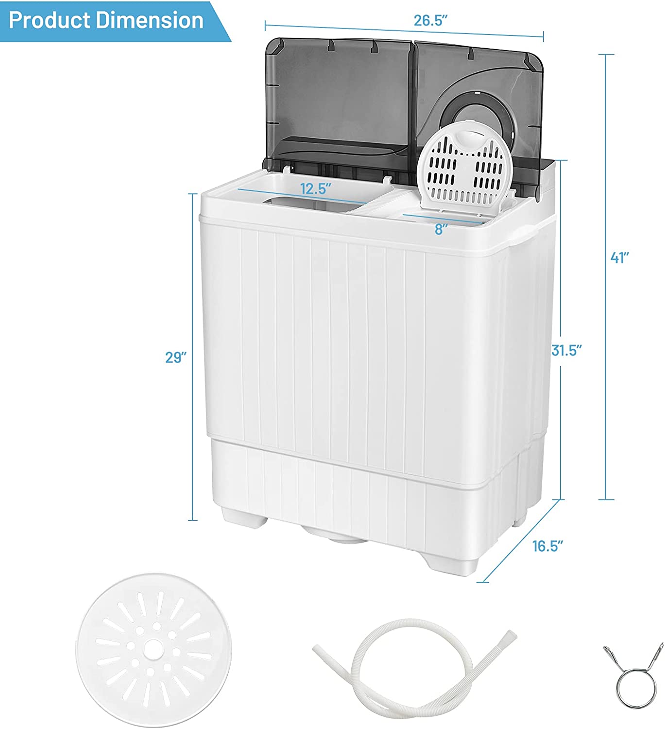 Portable Semi-automatic Twin Tub Washing Machine 26lbs Compact Laundry Washer with Spin Dryer and Built-in Drain Pump for Dorm RV
