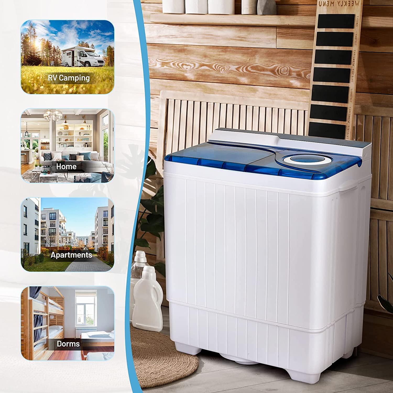 Portable Semi-automatic Twin Tub Washing Machine 26lbs Compact Laundry Washer with Spin Dryer and Built-in Drain Pump for Dorm RV