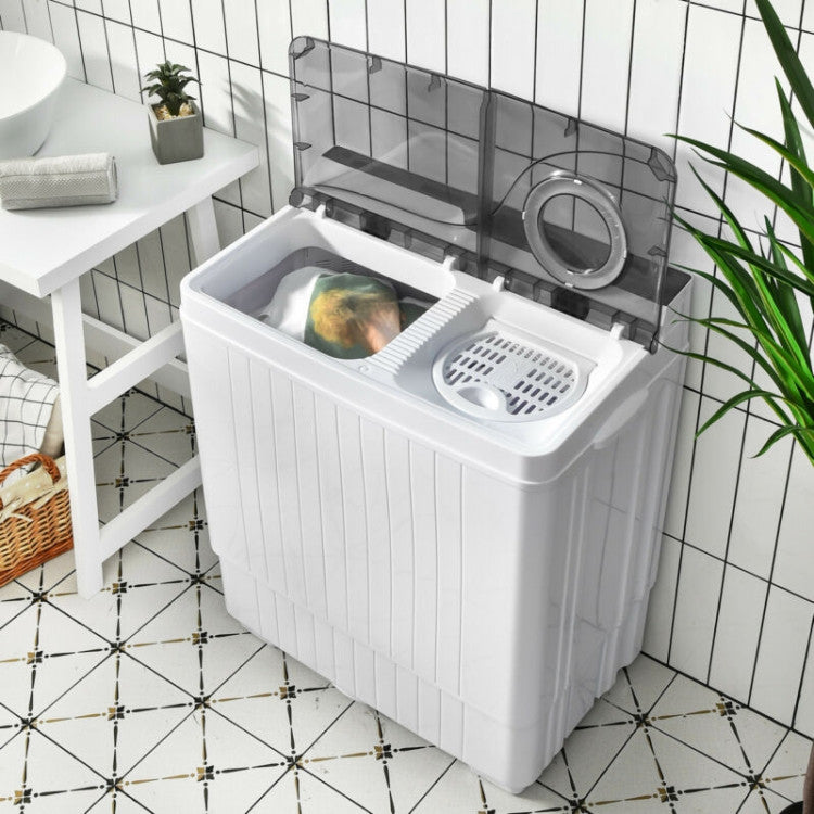 Portable Semi-automatic Twin Tub Washing Machine 26lbs Compact Laundry Washer with Spin Dryer and Built-in Drain Pump for Dorm RV