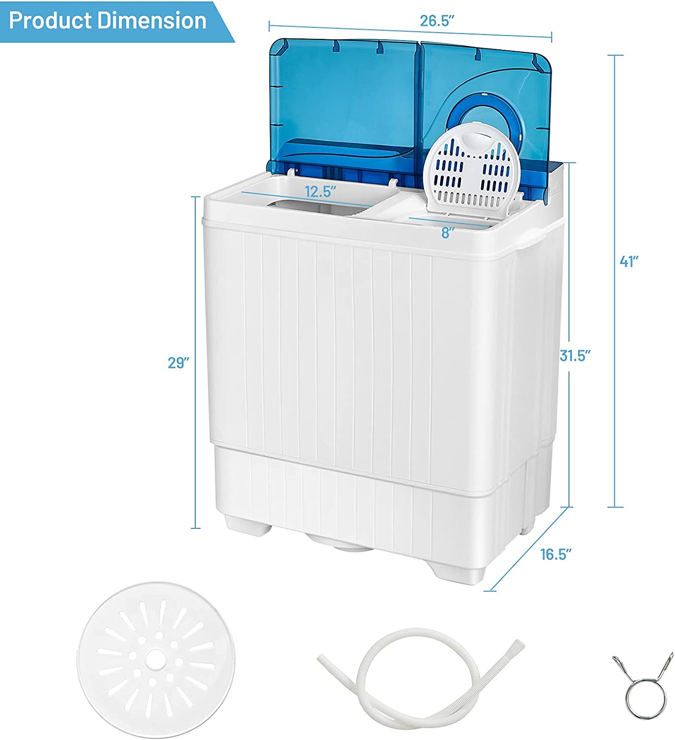 Portable Semi-automatic Twin Tub Washing Machine 26lbs Compact Laundry Washer with Spin Dryer and Built-in Drain Pump for Dorm RV