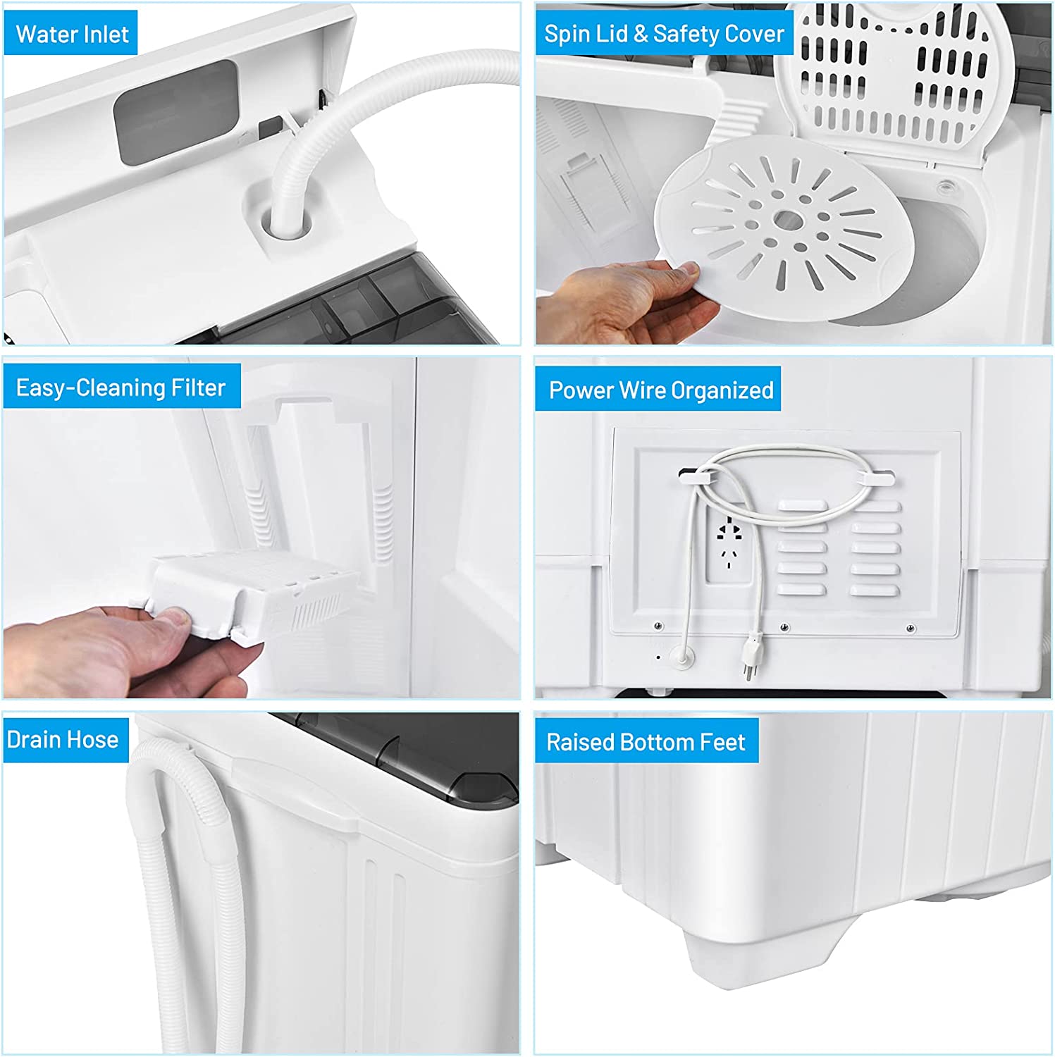 Portable Semi-automatic Twin Tub Washing Machine 26lbs Compact Laundry Washer with Spin Dryer and Built-in Drain Pump for Dorm RV