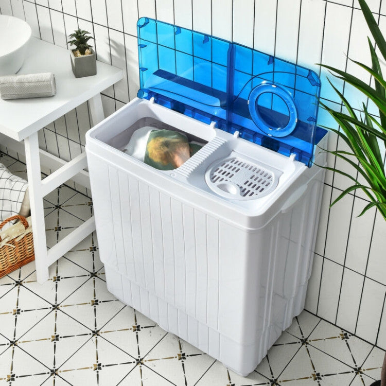 Portable Semi-automatic Twin Tub Washing Machine 26lbs Compact Laundry Washer with Spin Dryer and Built-in Drain Pump for Dorm RV