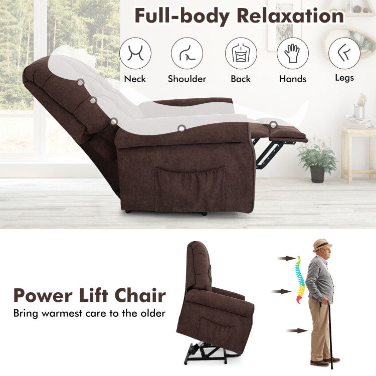 Power Lift Chair Electric Recliner Sofa with Adjustable Backrest Footrest and Side Pocket for Elderly