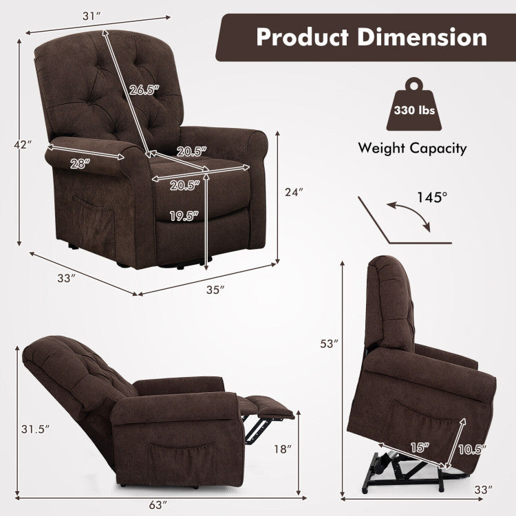 Power Lift Chair Electric Recliner Sofa with Adjustable Backrest Footrest and Side Pocket for Elderly