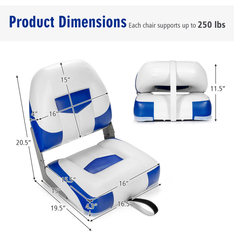 Set Of 2 High Back Folding Boat Seat Fishing Chair with Fully Filled Foam