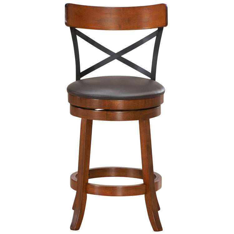 Set of 2 Bar Stools 360-Degree Swivel Solid Wood Dining Chairs with Soft Cushion and Ergonomic Backrest