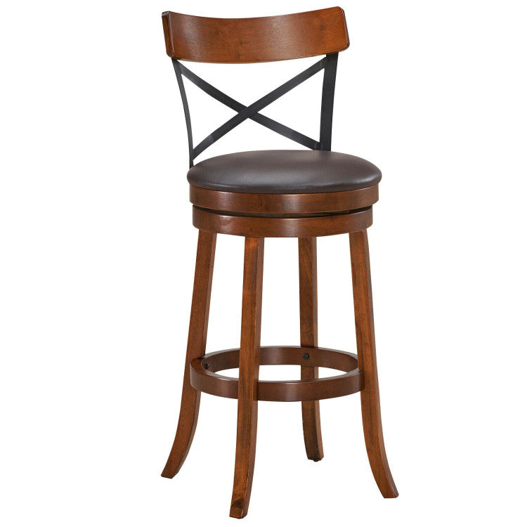 Set of 2 Bar Stools 360-Degree Swivel Solid Wood Dining Chairs with Soft Cushion and Ergonomic Backrest