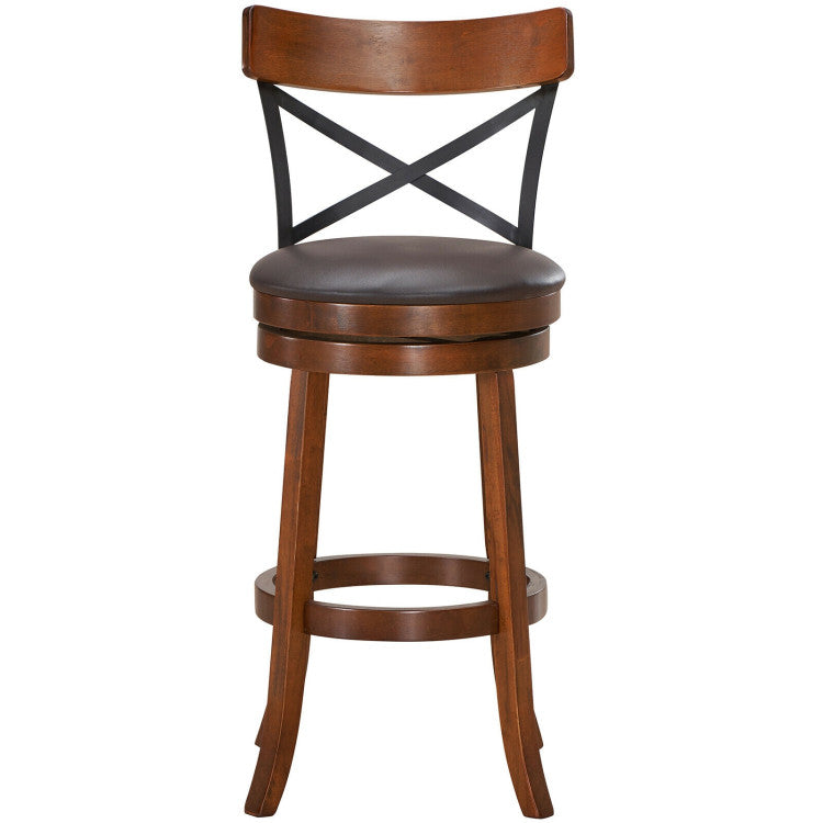 Set of 2 Bar Stools 360-Degree Swivel Solid Wood Dining Chairs with Soft Cushion and Ergonomic Backrest