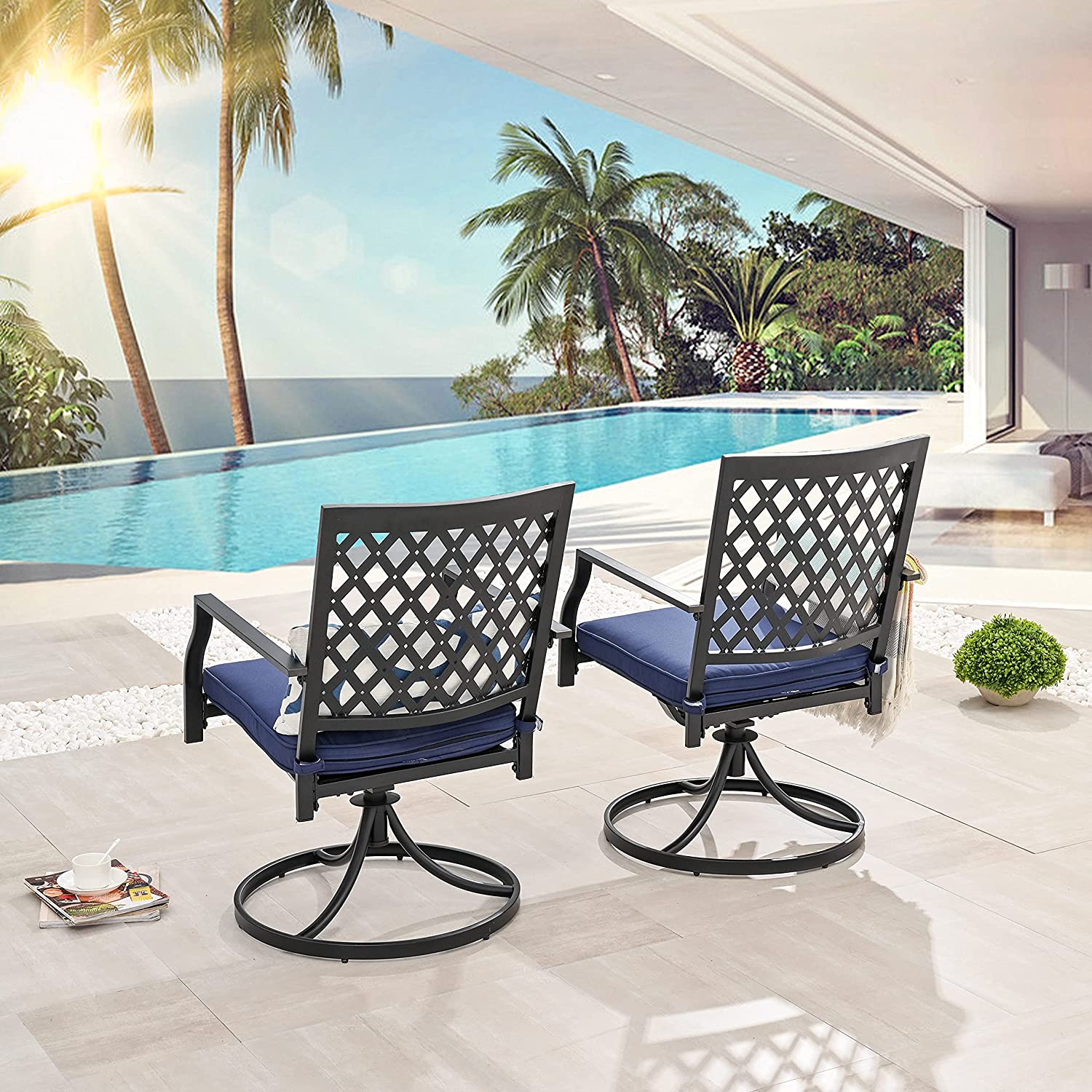 Set of 2 Patio Dining Chairs Outdoor 360° Swivel Rocker Chair Bistro Set with Cushion and Armrest