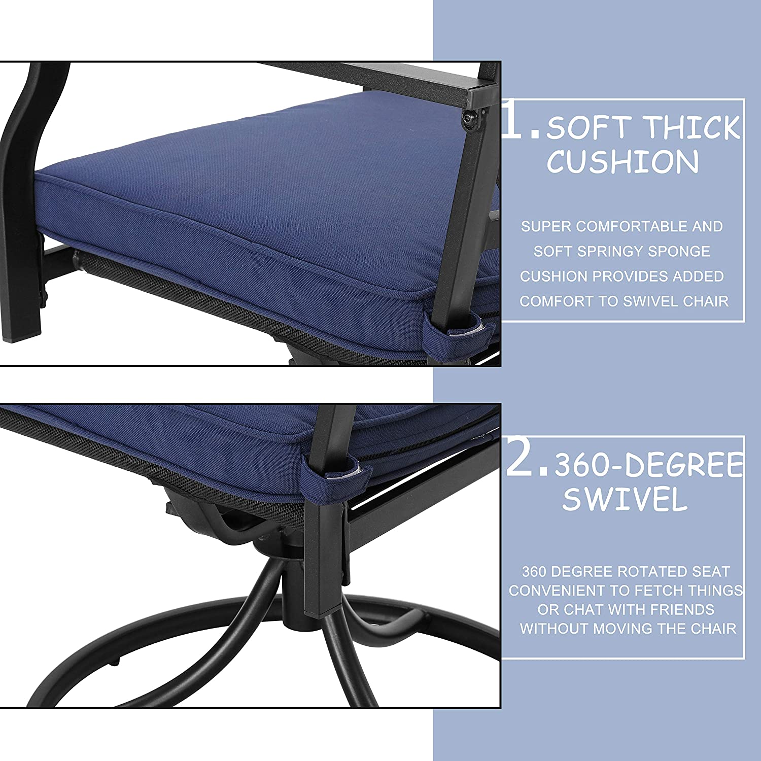 Set of 2 Patio Dining Chairs Outdoor 360° Swivel Rocker Chair Bistro Set with Cushion and Armrest