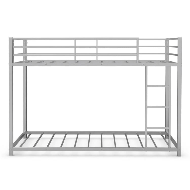 Twin Over Twin Metal Bunk Bed Classic Bed Frame Platform with Side Ladder and Guard Rails