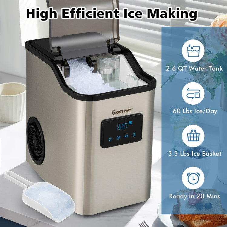 60LBS/24H Countertop Nugget Ice Maker Portable Pebble Ice Machine with 24H Timer and Self-Cleaning Function