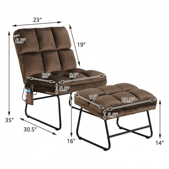 Electric Massage Sofa Chair Velvet Fabric Massage Couch with Ottoman and Side Pocket