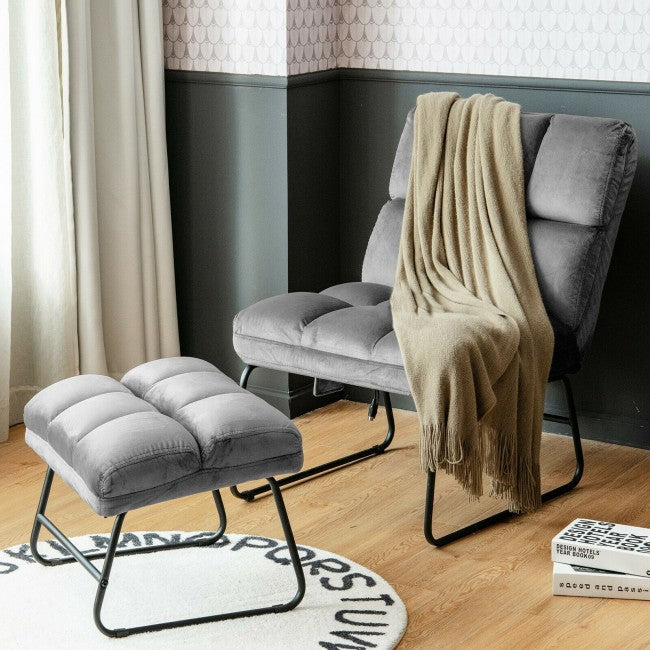 Electric Massage Sofa Chair Velvet Fabric Massage Couch with Ottoman and Side Pocket