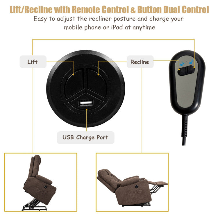 Electric Power Lift Recliner Chair Motorized Massage Sofa Chair with 8-Point Massage and Lumbar Heat for Elderly