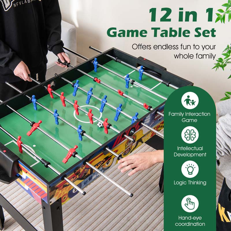 12-in-1 Multi Game Table Set, 48" Combo Game Table with Foosball, Hockey, Ping Pong, Pool, Chess, Bowling, Checkers & Shuffleboard for Home Office Bar
