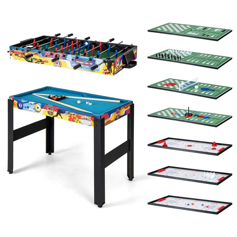 12-in-1 Multi Game Table Set, 48" Combo Game Table with Foosball, Hockey, Ping Pong, Pool, Chess, Bowling, Checkers & Shuffleboard for Home Office Bar