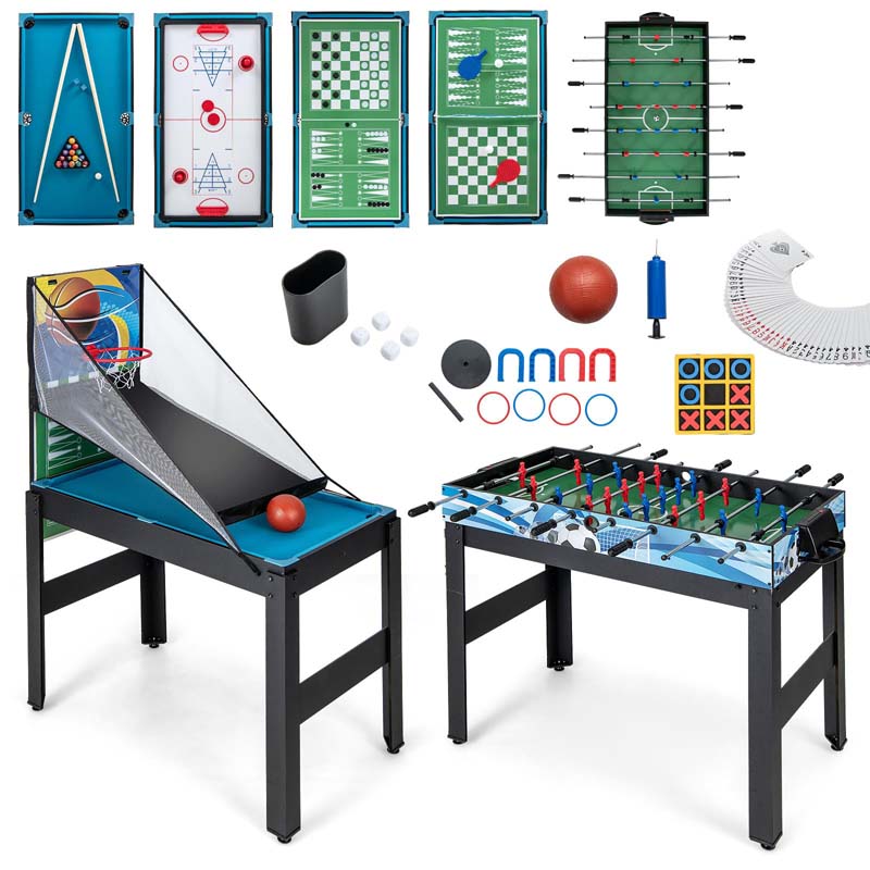 14-in-1 Multi Game Table, 48" Combo Game Table with Hockey, Foosball, Pool, Table Tennis, Basketball, Bowling for Kids Adults, Home Arcade, Game Room