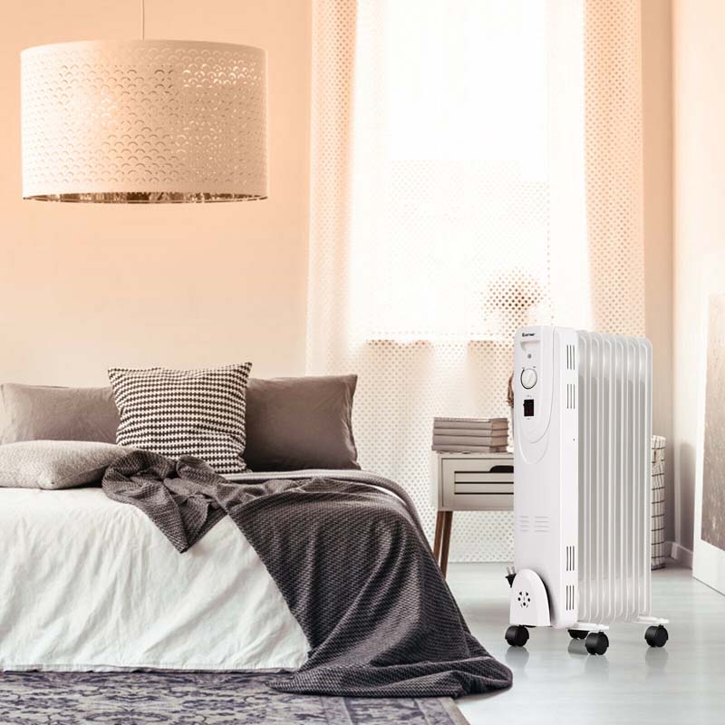 1500W Oil Filled Radiator Heater Portable Electric Space Heater with Thermostat and Overheat Protection