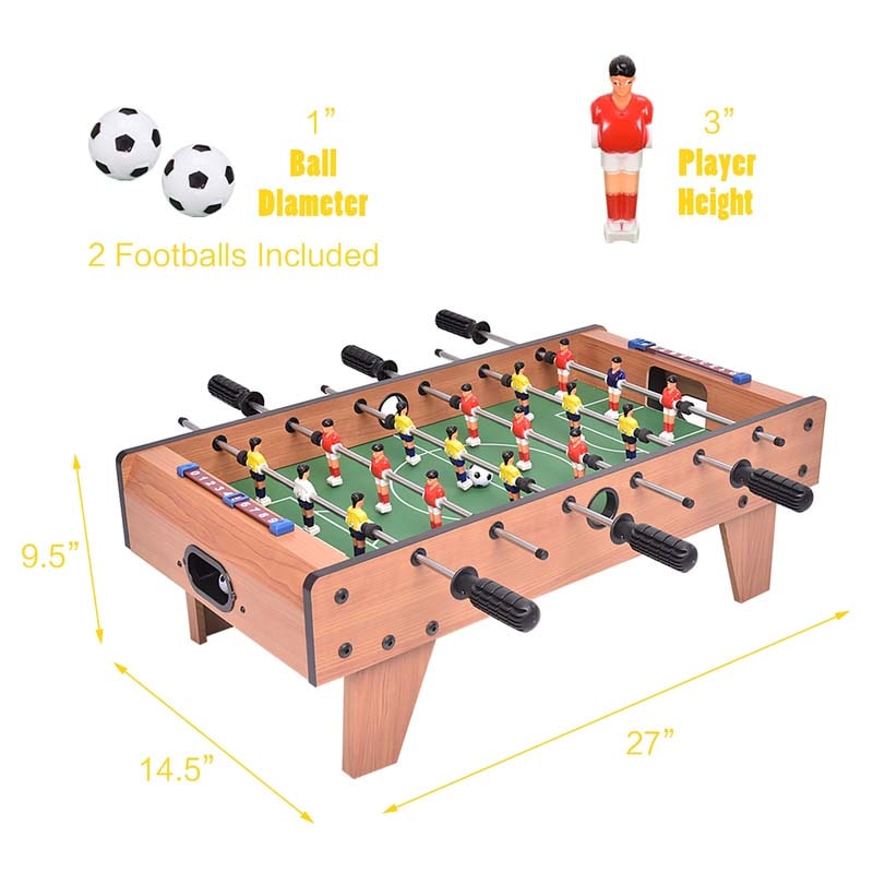 27" Wooden Foosball Table, Indoor Soccer Game Table Top with Footballs, Portable Table Soccer Set for Game Room