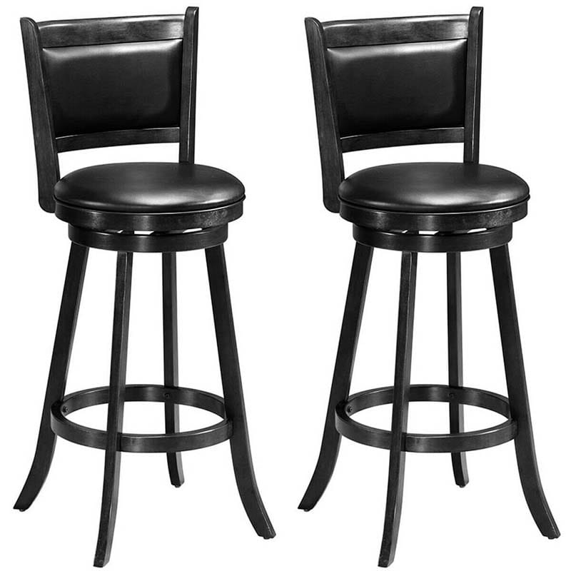 29" Wood Swivel Bar Stools Set of 2 with Back, PVC Leather Cushion Seat, Upholstered Bar Height Dining Chairs for Kitchen Island Living Room